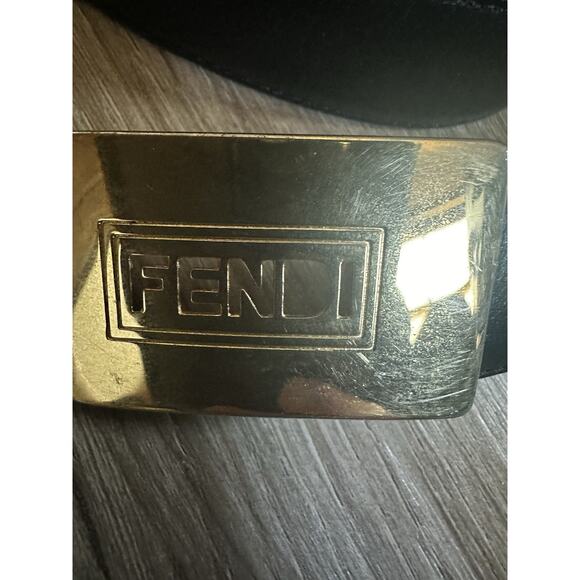 Vintage Fendi Belt Black Leather with Gold Buckle - Picture 5 of 16